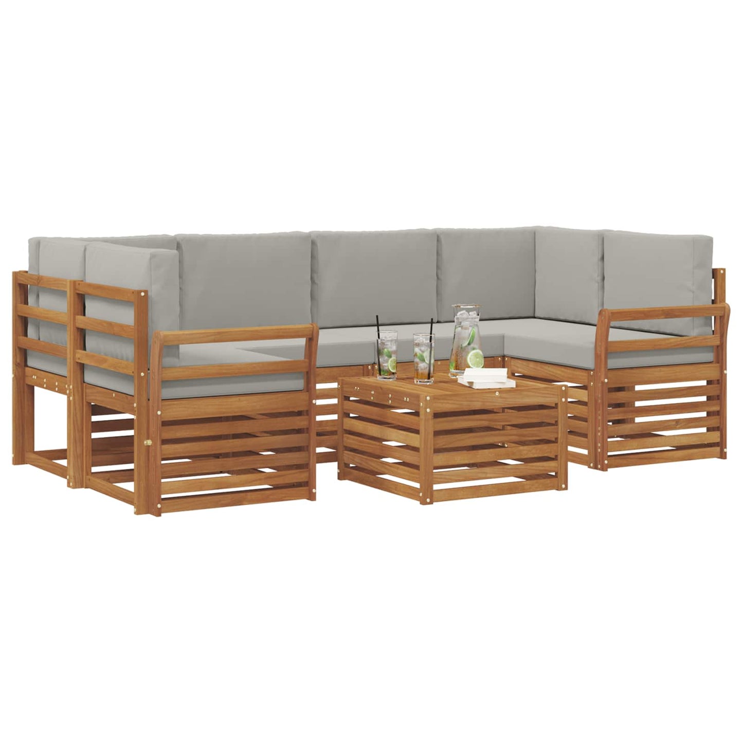 Set di divani da esterno 7 pcs Grigio Naturale e Chiaro