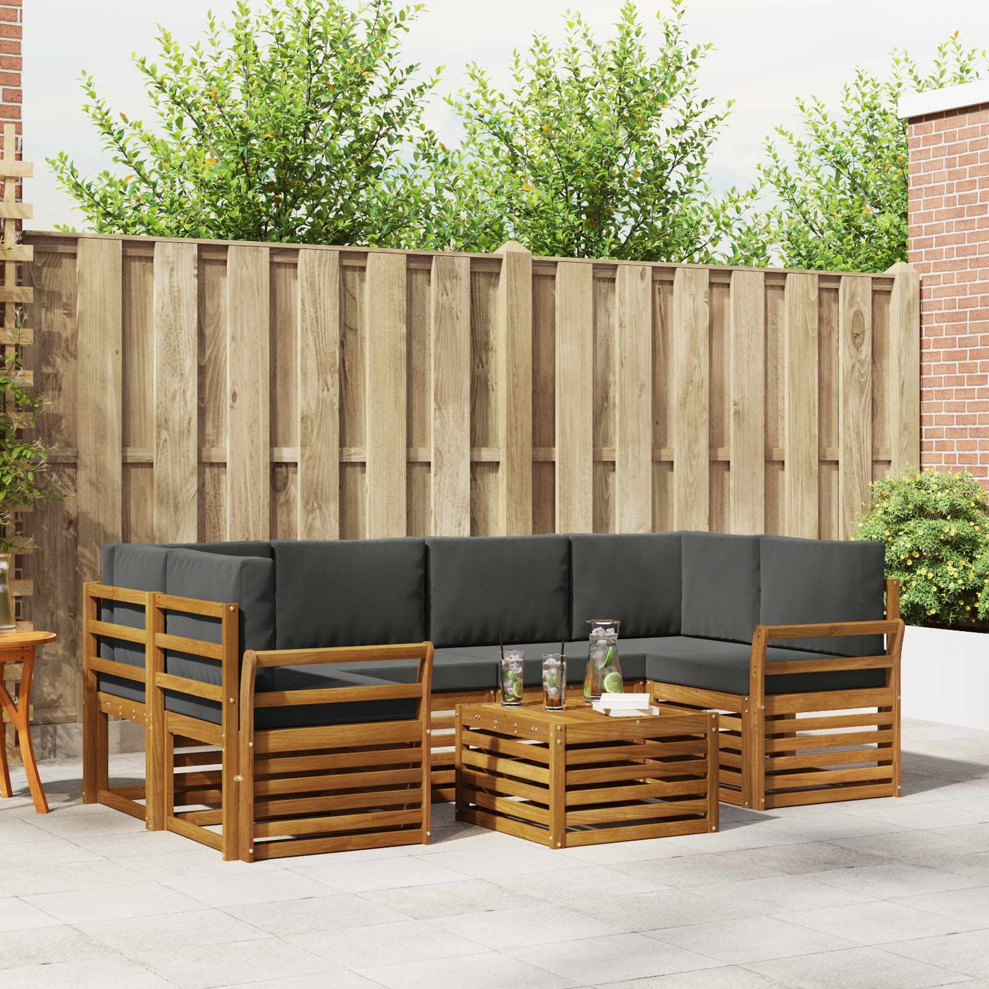 Set di divani da esterno con cuscino 7 pcs Naturale e Antracite