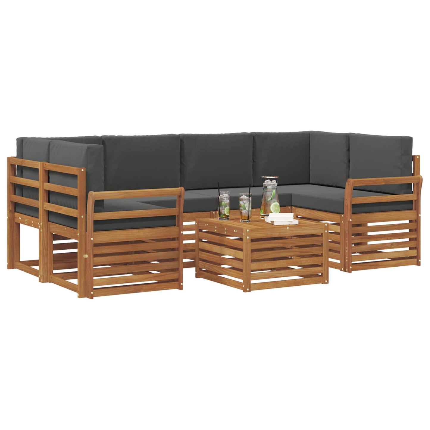 Set di divani da esterno con cuscino 7 pcs Naturale e Antracite | homemem39