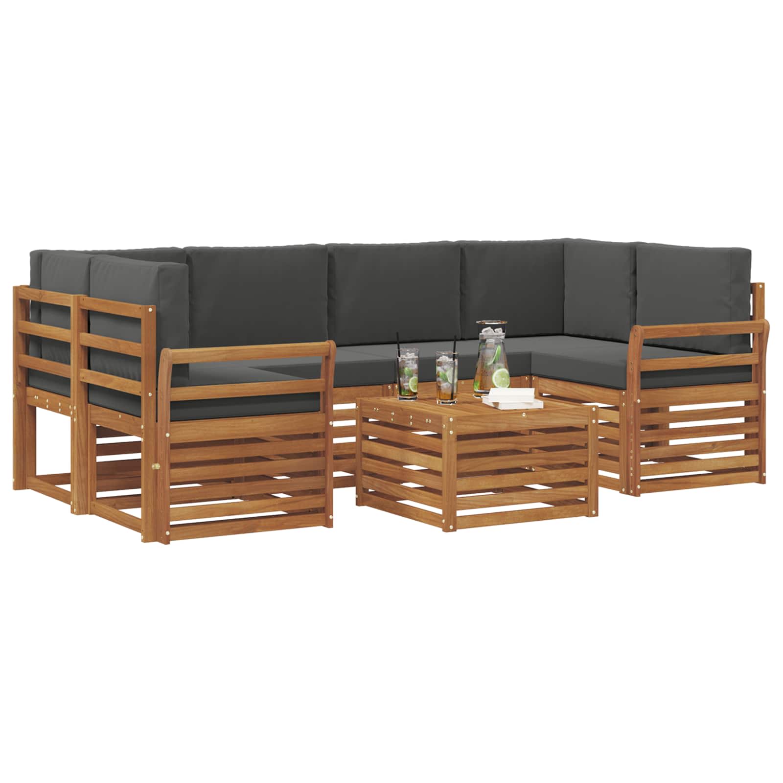 Set di divani da esterno con cuscino 7 pcs Naturale e Antracite | homemem39