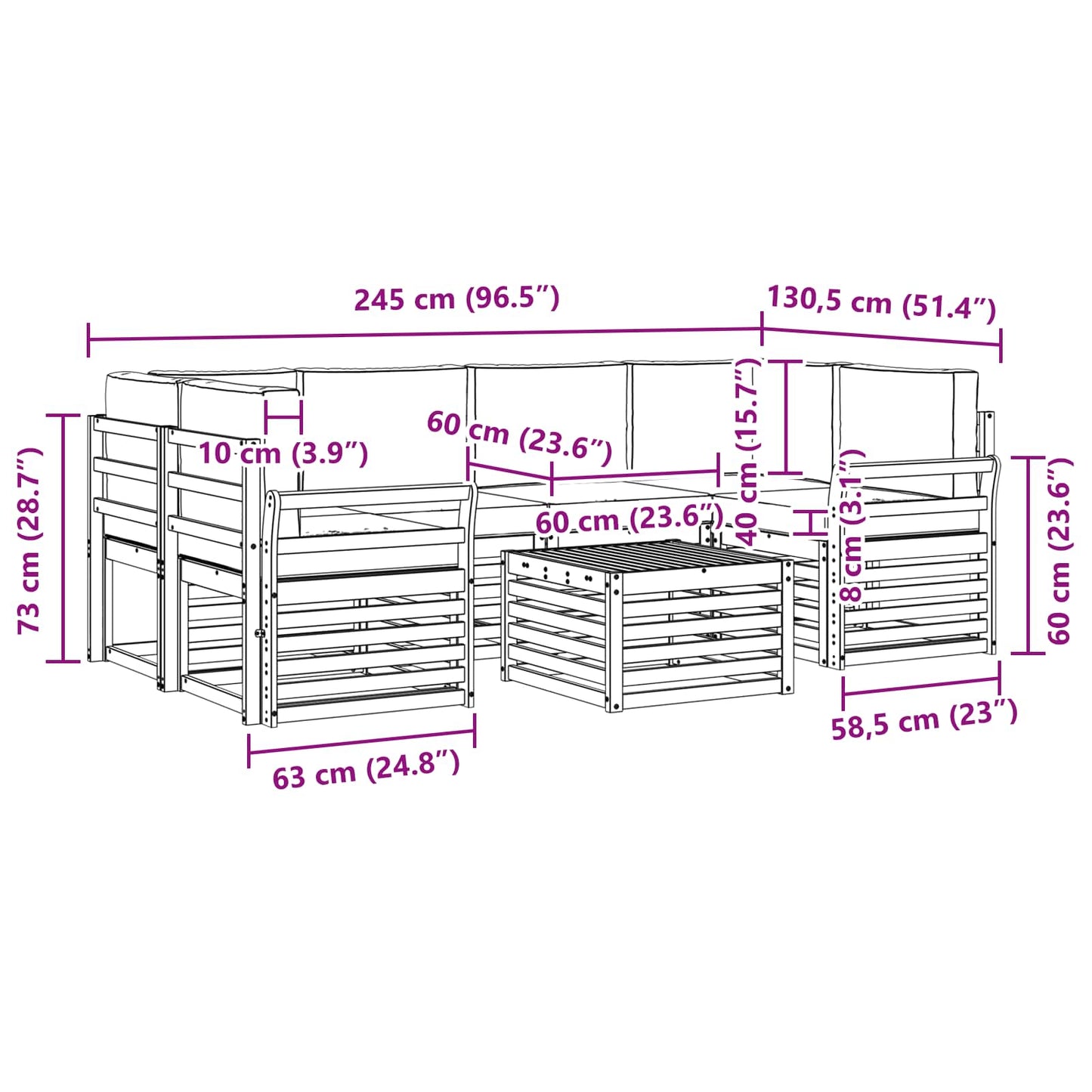 Set di divani da esterno con cuscino 7 pcs Naturale e Antracite | homemem39