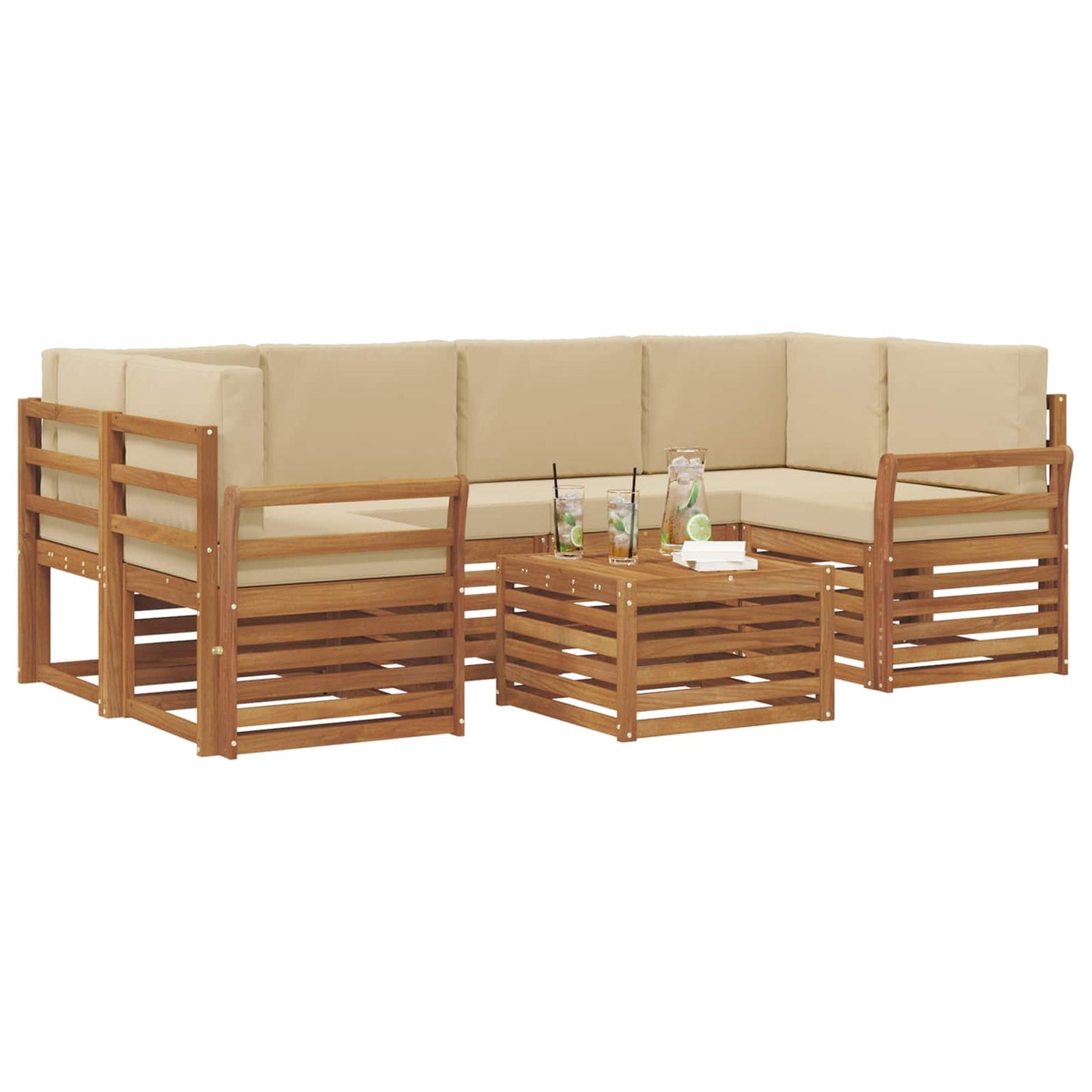 Set di divani da esterno con cuscino 7 pcs Naturale e Beige