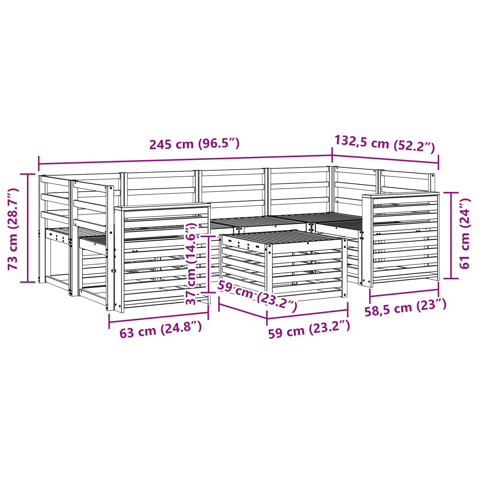 Set di divani da esterno 7 pcs Naturale | homemem39