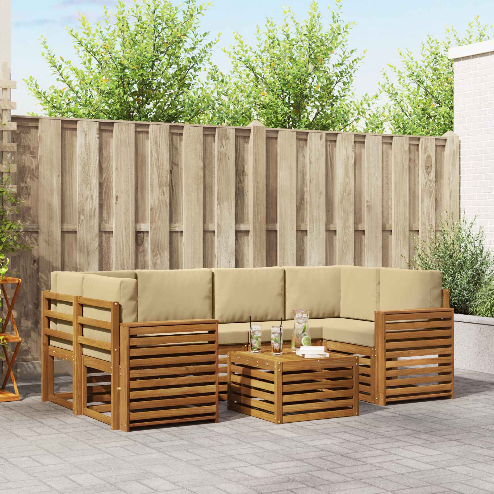 Set di divani da esterno con cuscino 7 pcs Naturale e Beige | homemem39