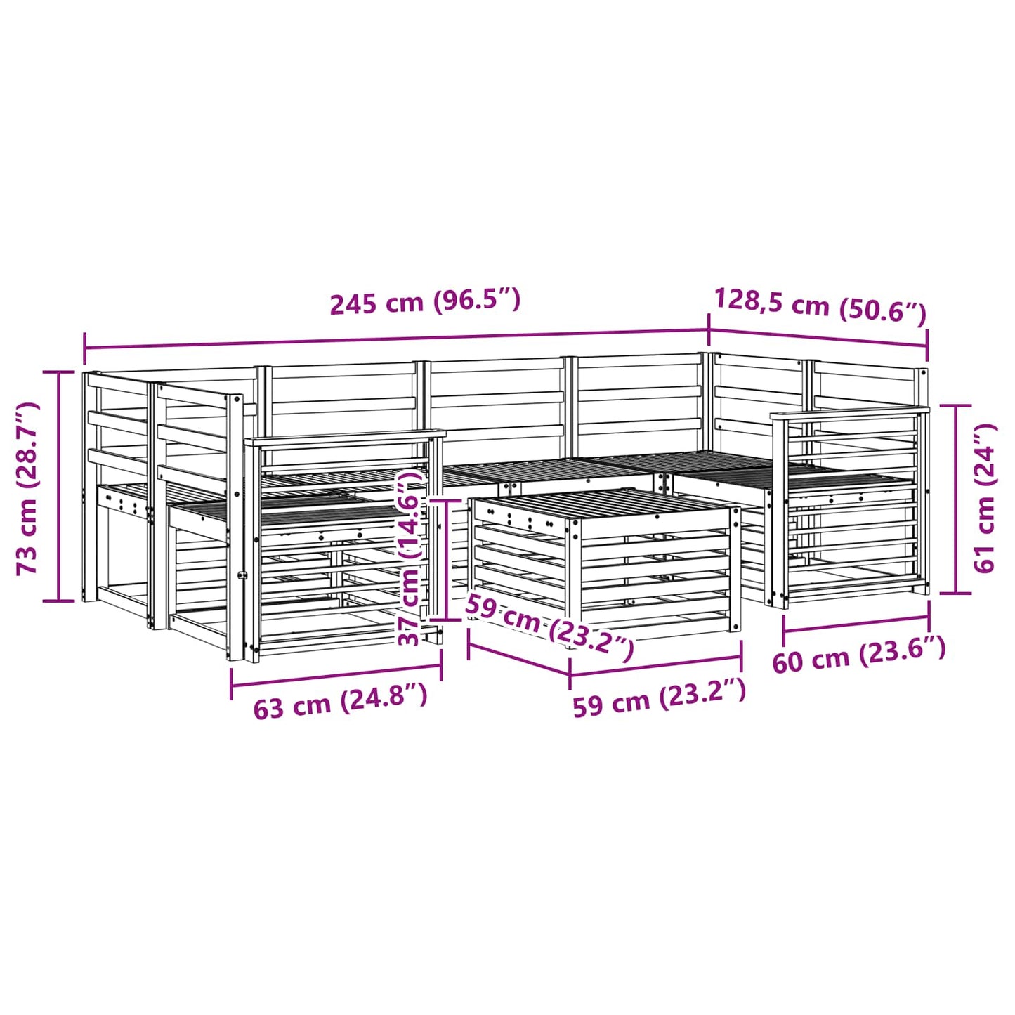 Set divani 7 pcs Naturale Legno di Acacia Massello | homemem39