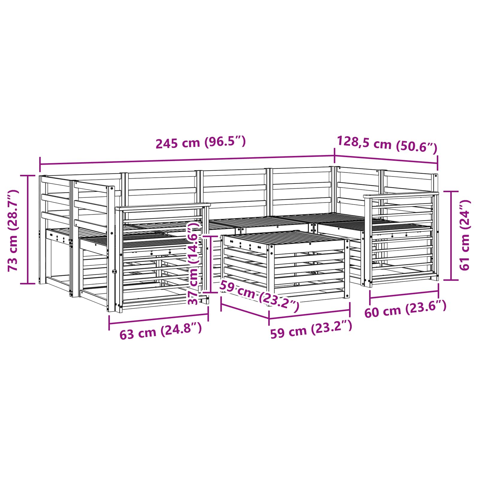 Set divani 7 pcs Naturale Legno di Acacia Massello | homemem39