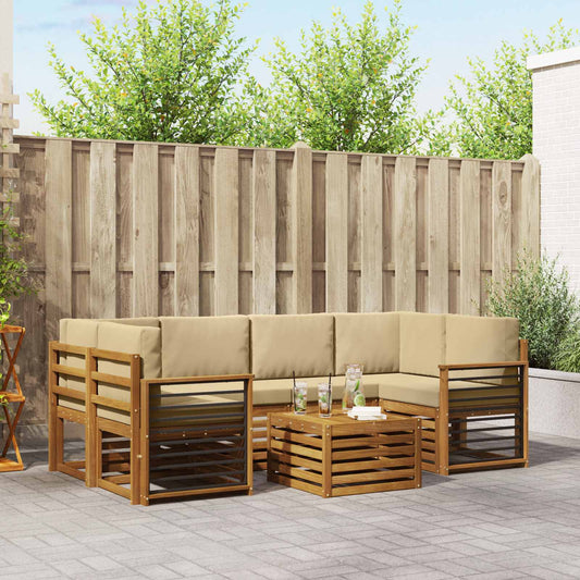 Set di divani da esterno con cuscino 7 pcs Naturale e Beige | homemem39
