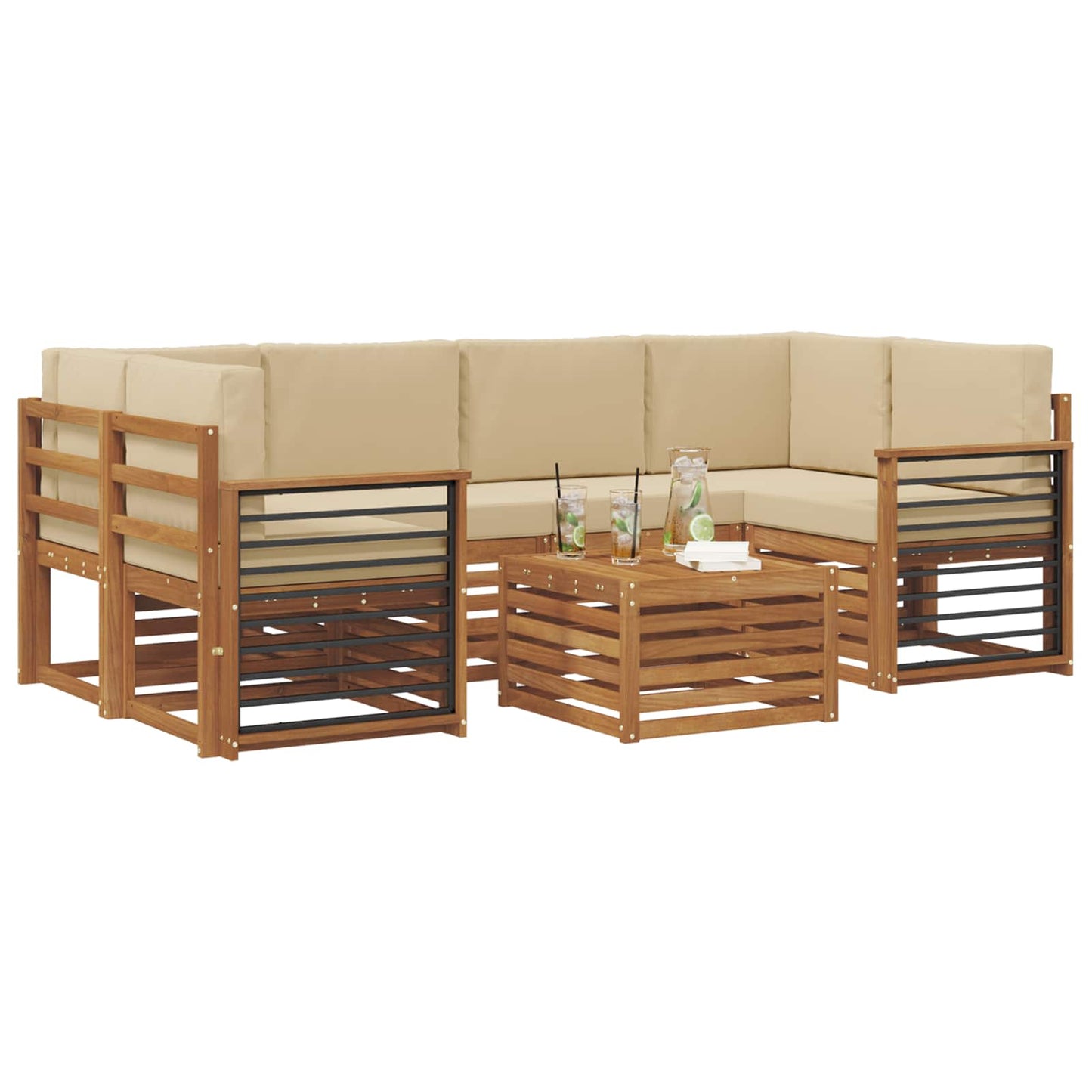 Set di divani da esterno con cuscino 7 pcs Naturale e Beige | homemem39
