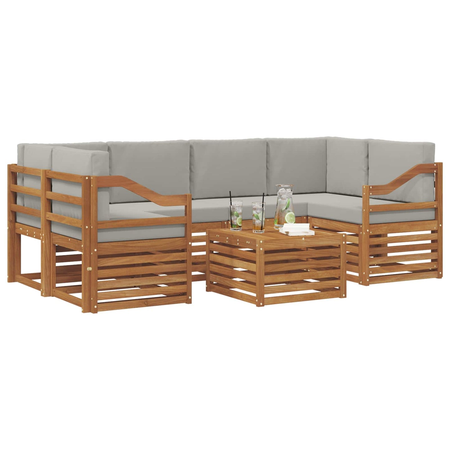 Set di divani da esterno 7 pcs Grigio Naturale e Chiaro | homemem39