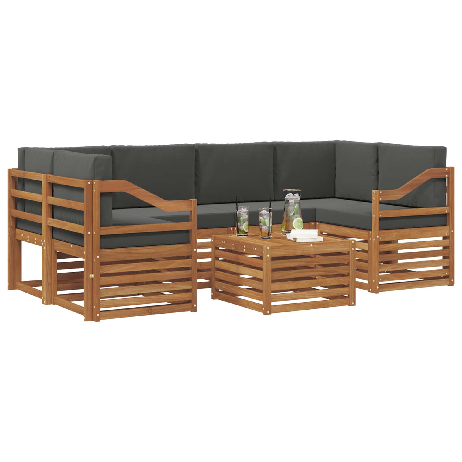 Set di divani da esterno con cuscino 7 pcs Naturale e Antracite | homemem39