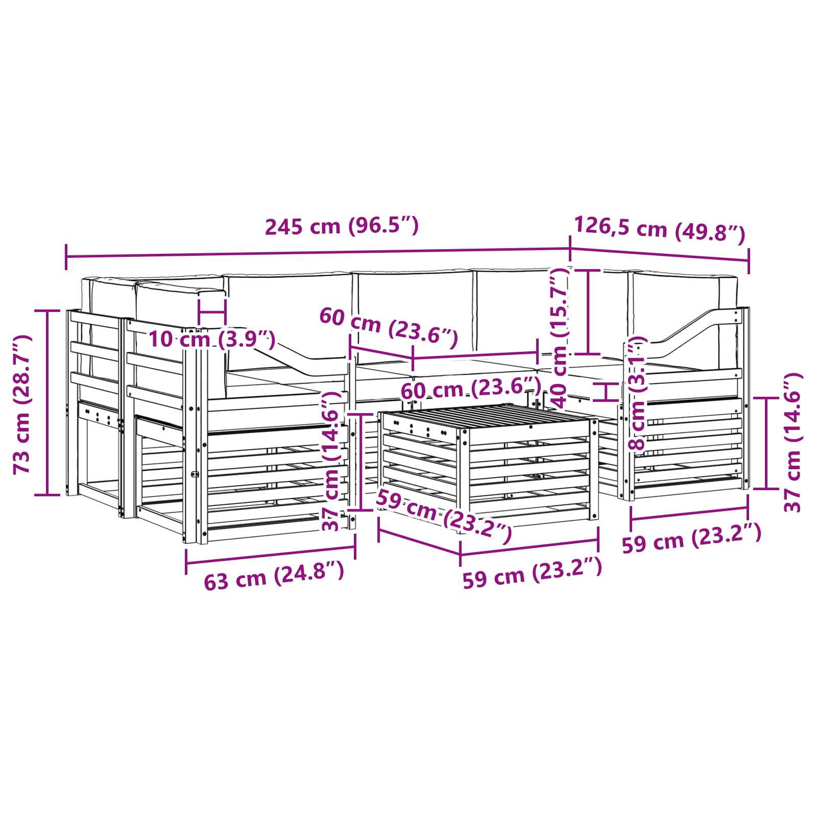Set di divani da esterno con cuscino 7 pcs Naturale e Antracite | homemem39