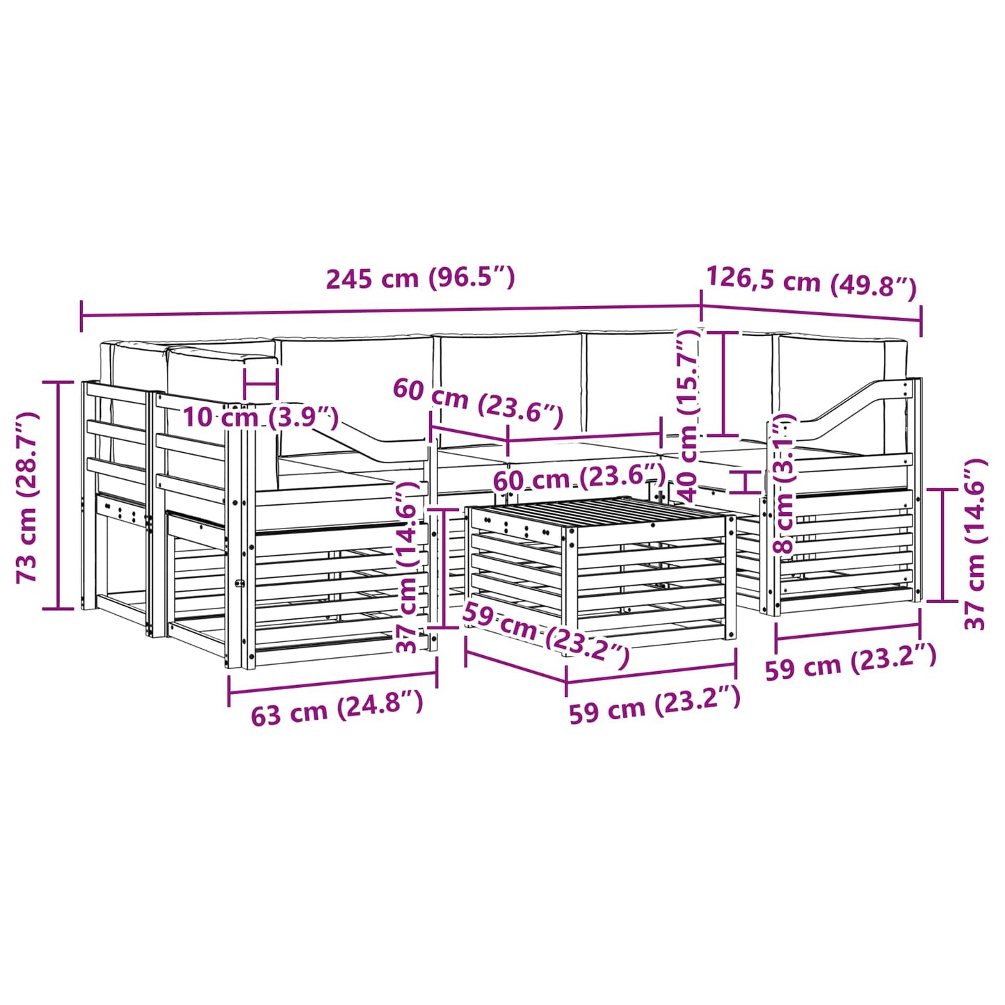 Set di divani da esterno con cuscino 7 pcs Naturale e Antracite | homemem39