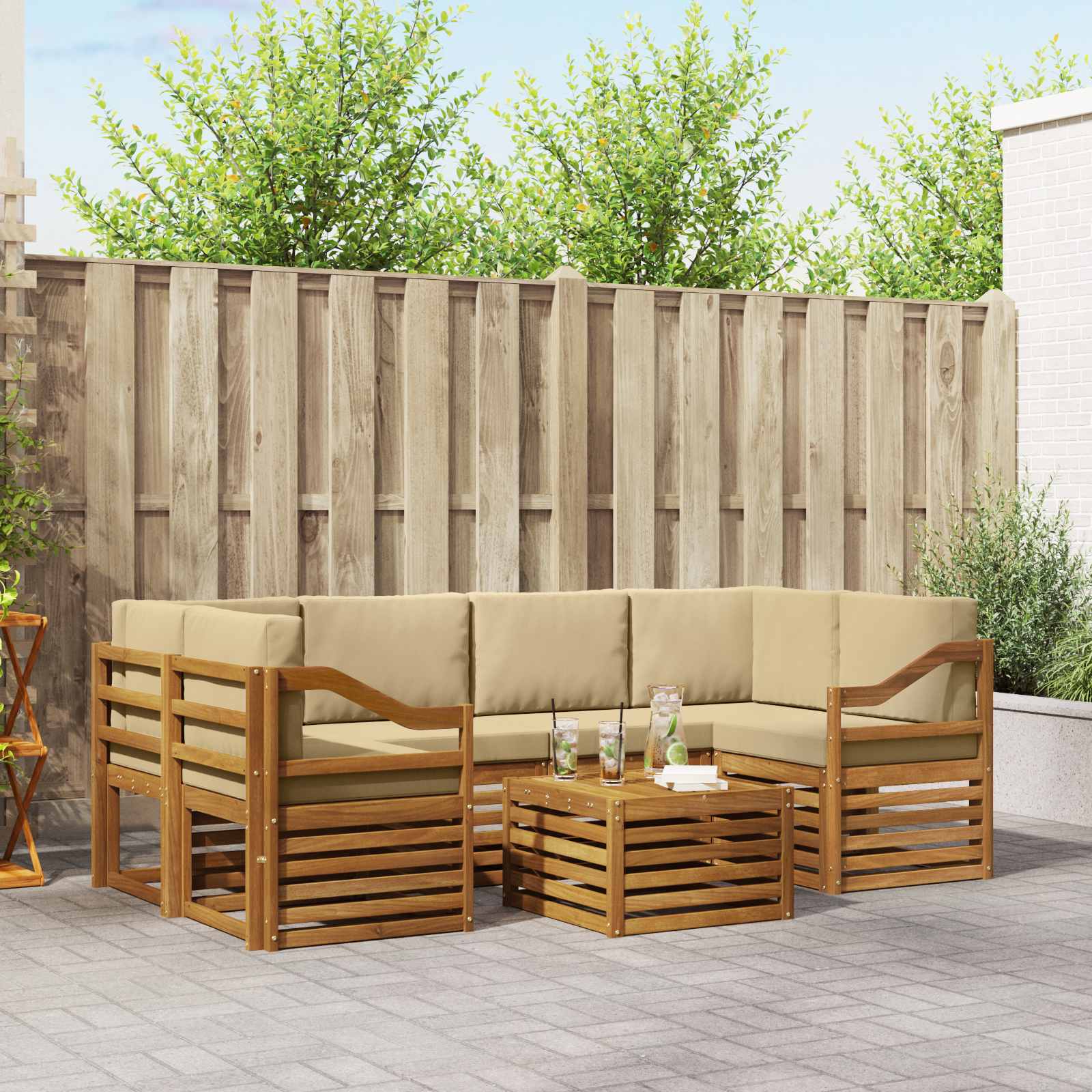 Set di divani da esterno con cuscino 7 pcs Naturale e Beige | homemem39