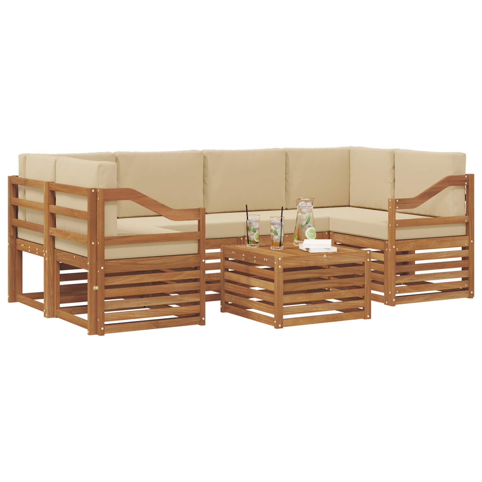 Set di divani da esterno con cuscino 7 pcs Naturale e Beige | homemem39