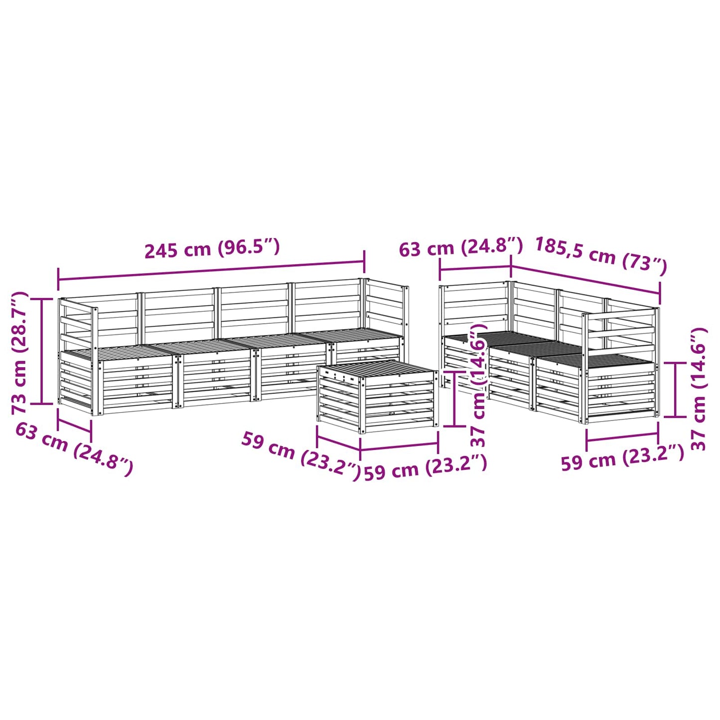 Set divani 8 pcs Naturale Legno di Acacia Massello | homemem39
