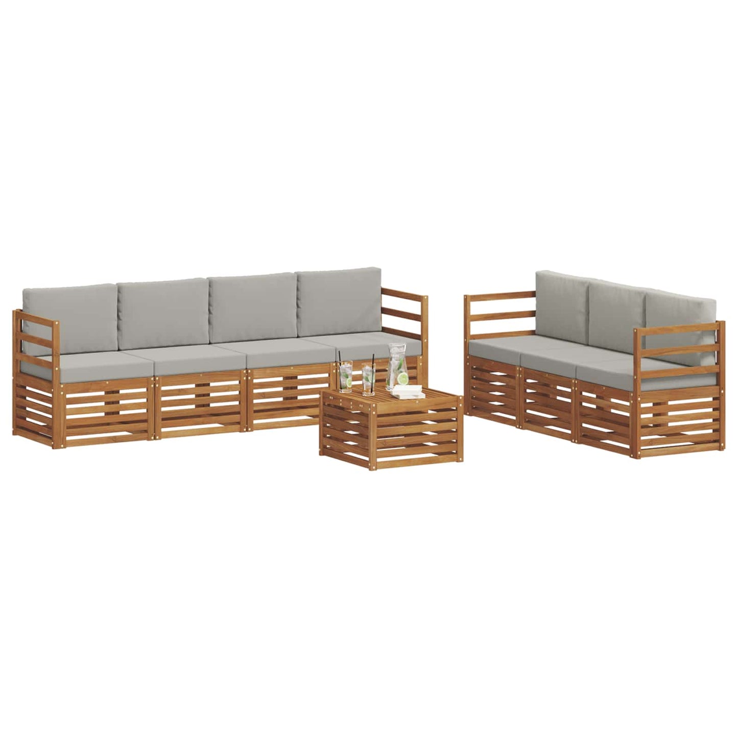 Set divani con cuscino 8 pcs Grigio Naturale e Chiaro