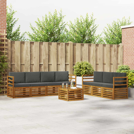 Set divani 8 pcs Naturale e Antracite Legno di Acacia Massello