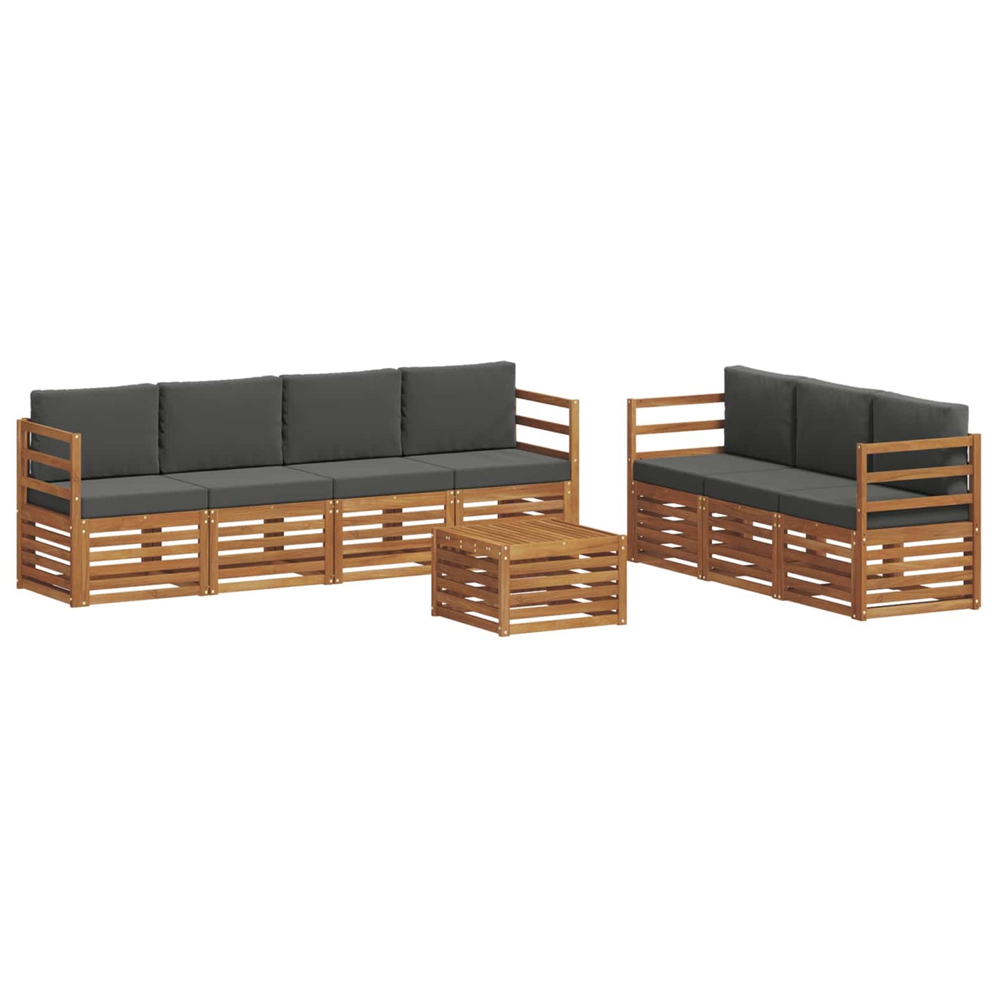 Set divani 8 pcs Naturale e Antracite Legno di Acacia Massello