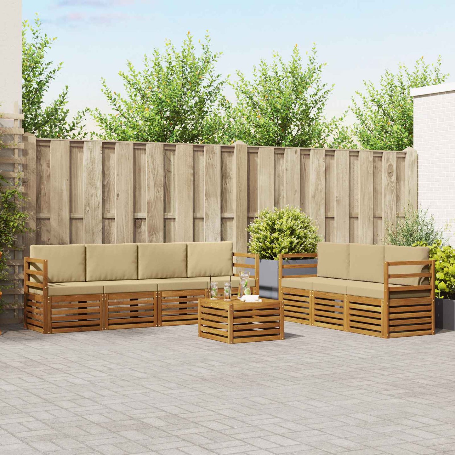Set divani 8 pcs Naturale e Beige Legno di Acacia Massello | homemem39