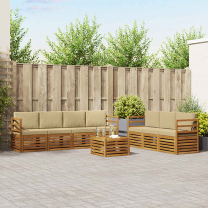 Set divani 8 pcs Naturale e Beige Legno di Acacia Massello