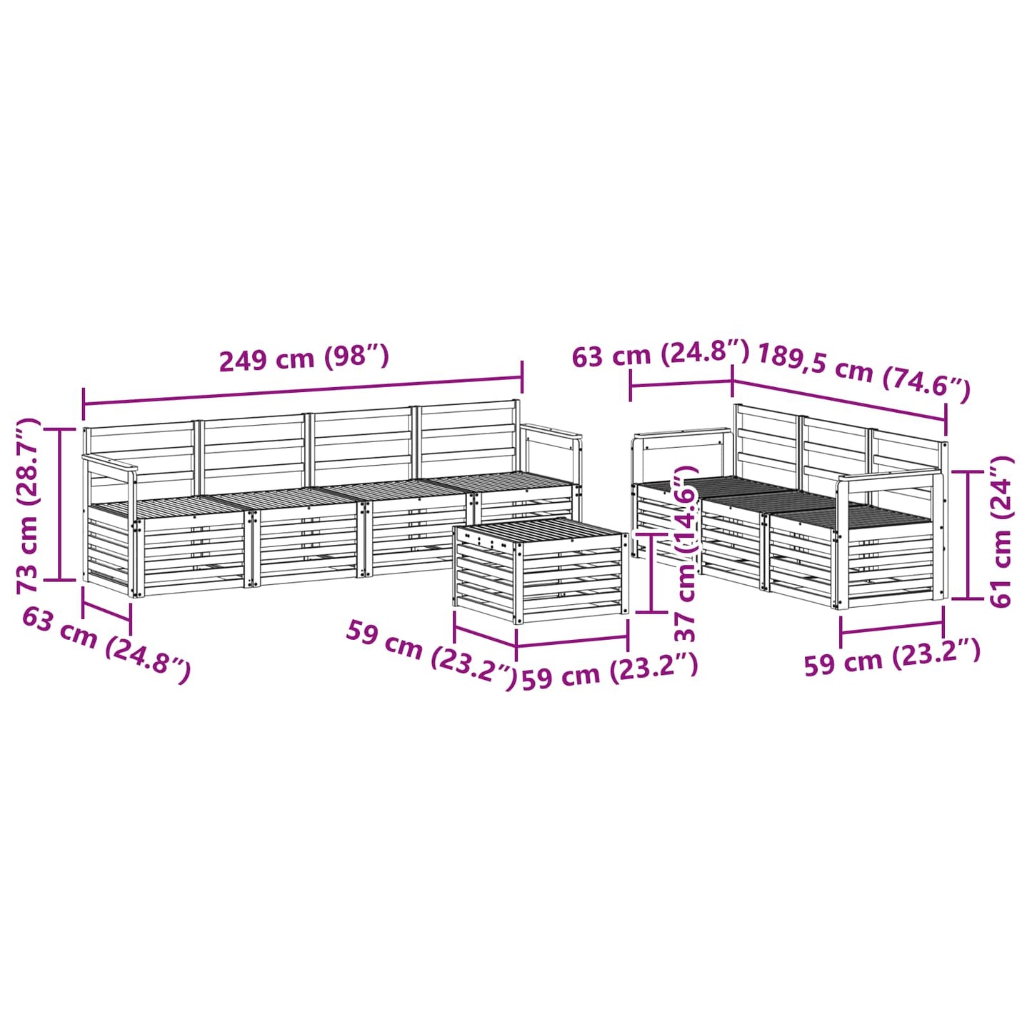 Set divani 8 pcs Naturale Legno di Acacia Massello | homemem39