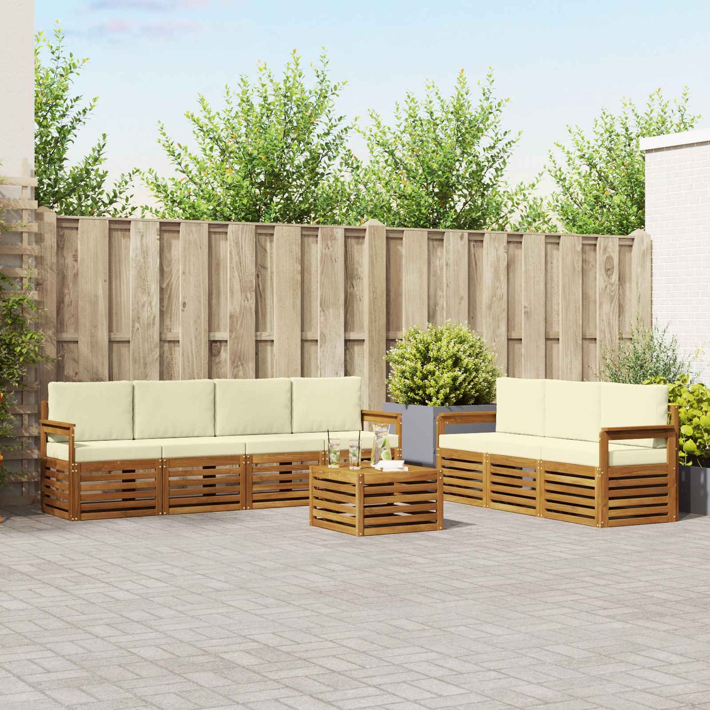 Set divani 8 pcs Naturale e Crema Legno di Acacia Massello