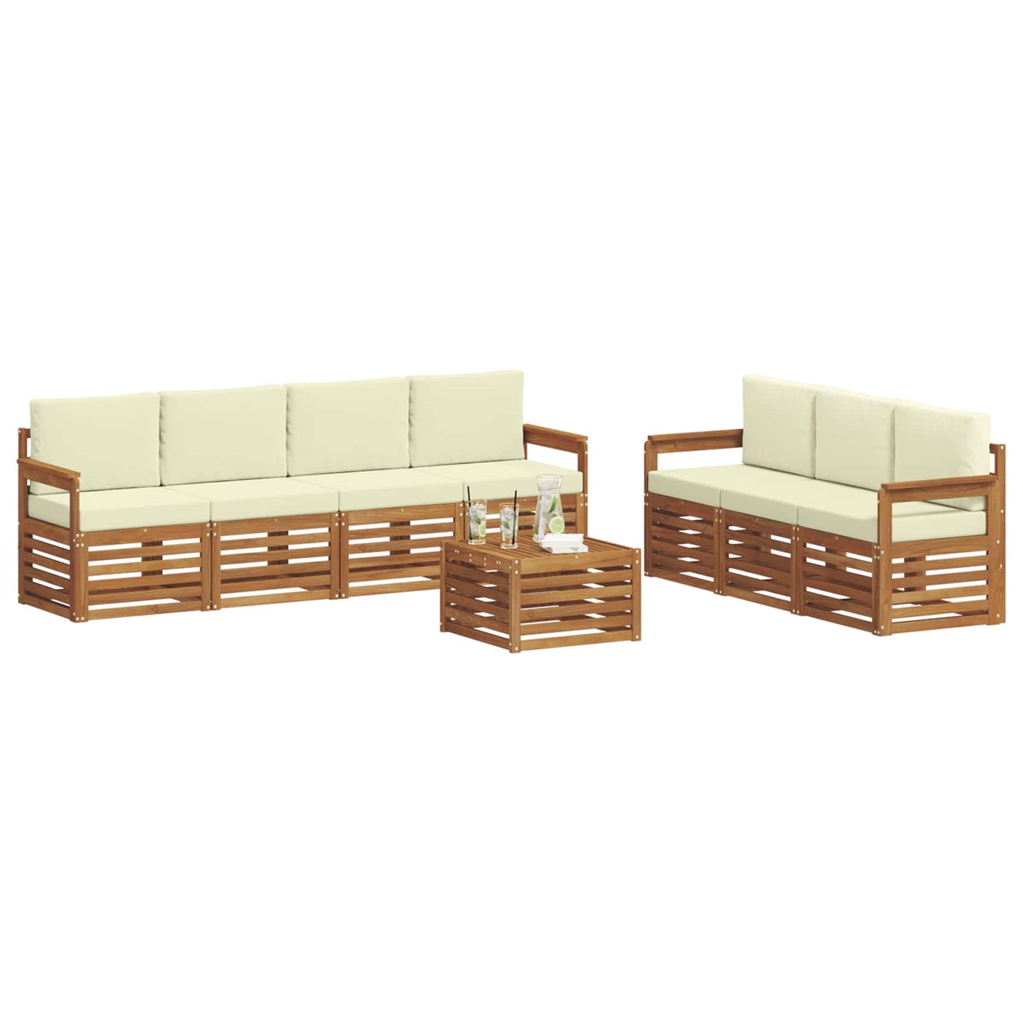 Set divani 8 pcs Naturale e Crema Legno di Acacia Massello | homemem39