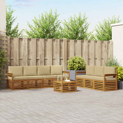 Set divani 8 pcs Naturale e Beige Legno di Acacia Massello