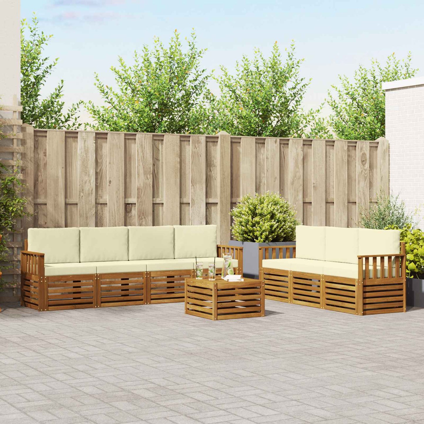 Set divani 8 pcs Naturale e Crema Legno di Acacia Massello