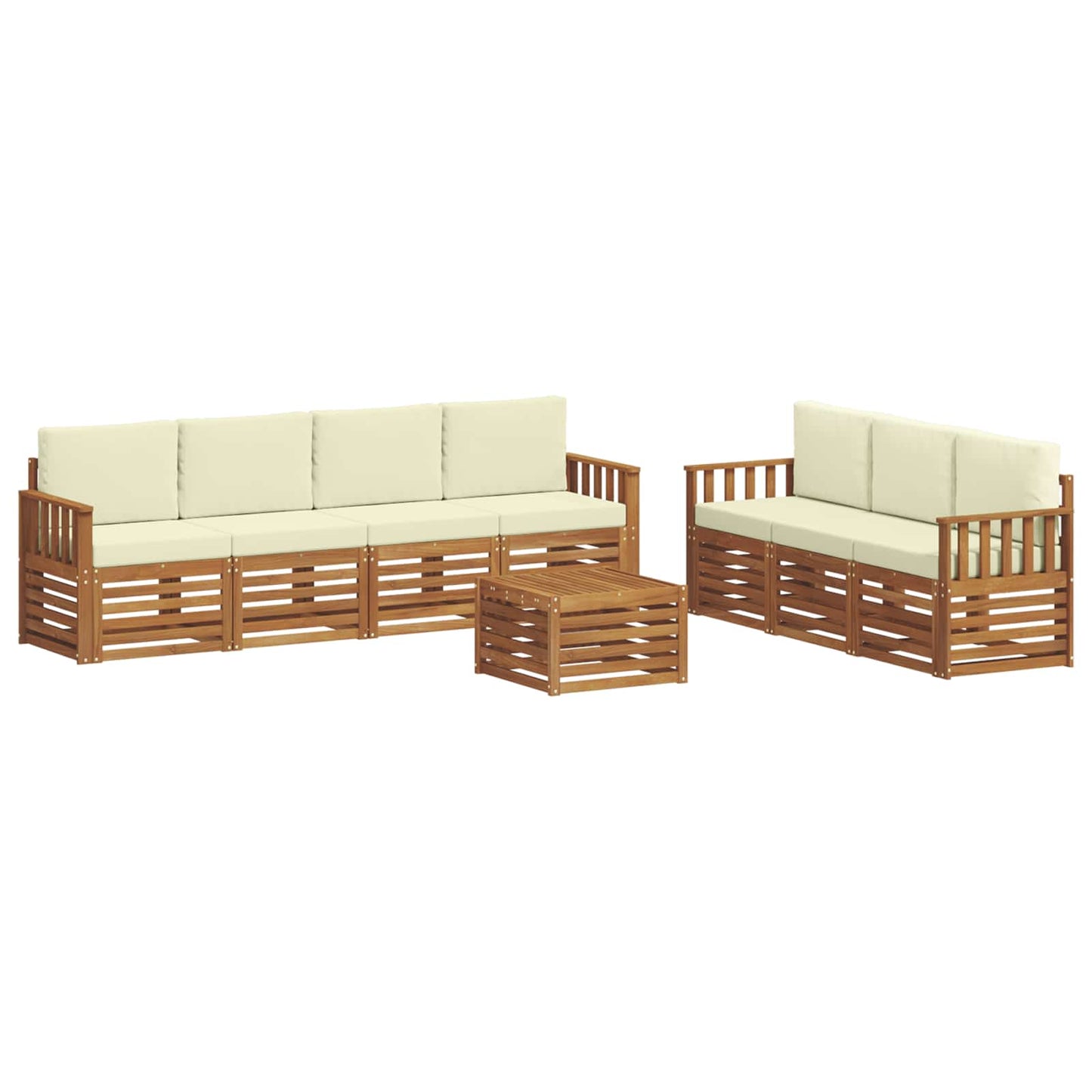 Set divani 8 pcs Naturale e Crema Legno di Acacia Massello