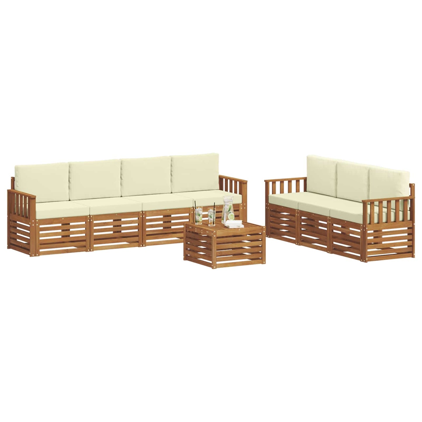 Set divani 8 pcs Naturale e Crema Legno di Acacia Massello