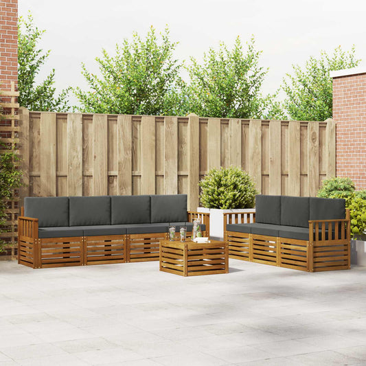 Set divani 8 pcs Naturale e Antracite Legno di Acacia Massello