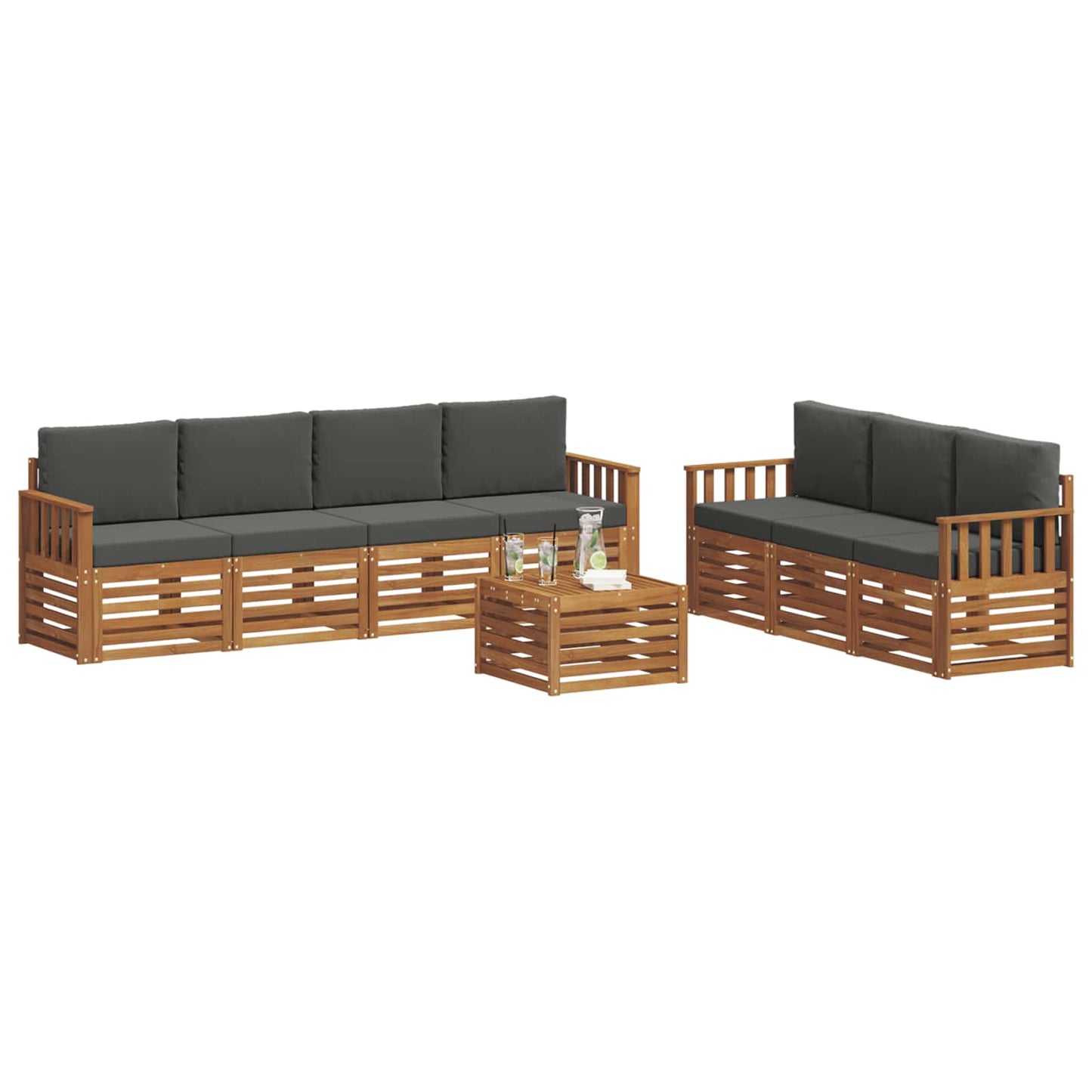 Set divani 8 pcs Naturale e Antracite Legno di Acacia Massello | homemem39
