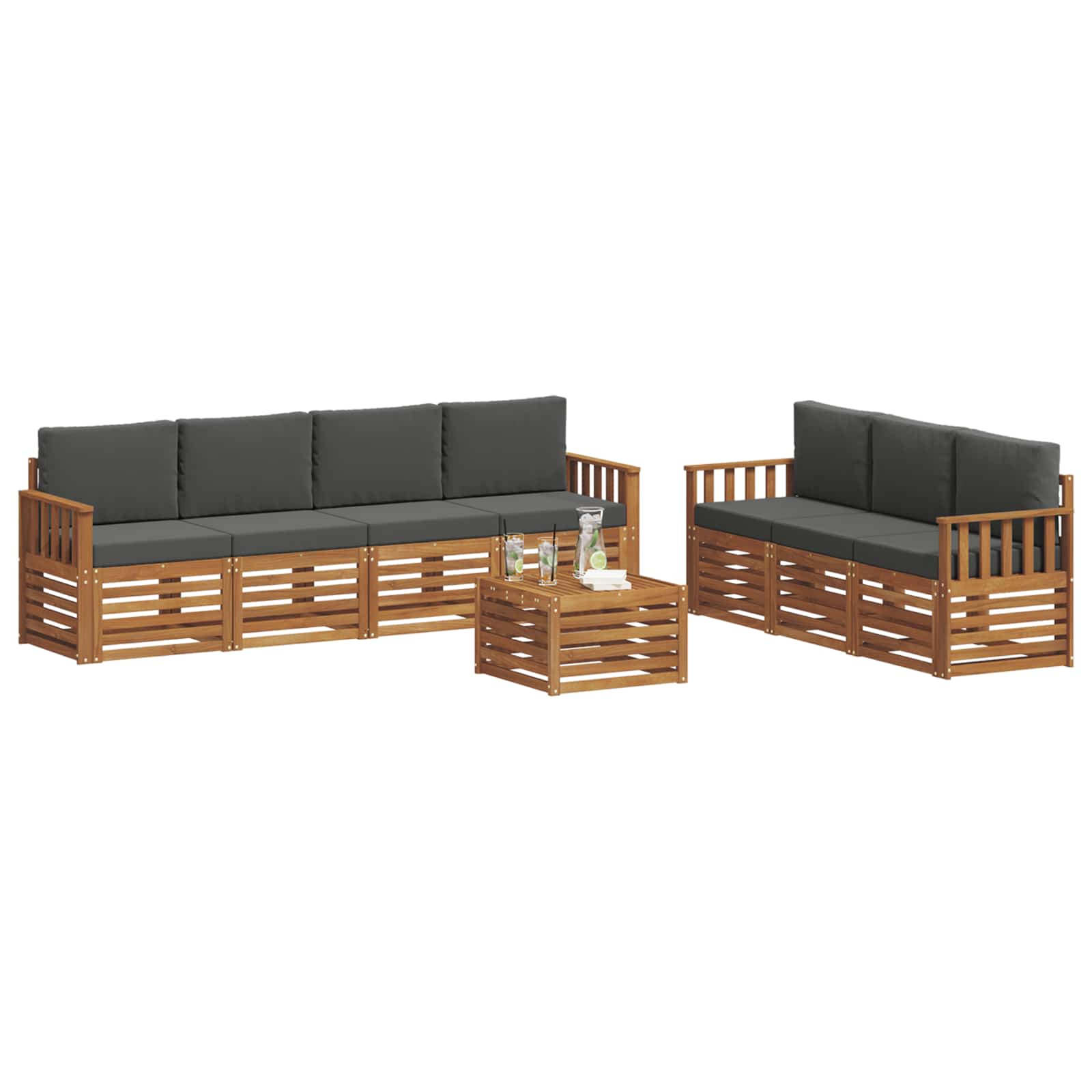 Set divani 8 pcs Naturale e Antracite Legno di Acacia Massello | homemem39