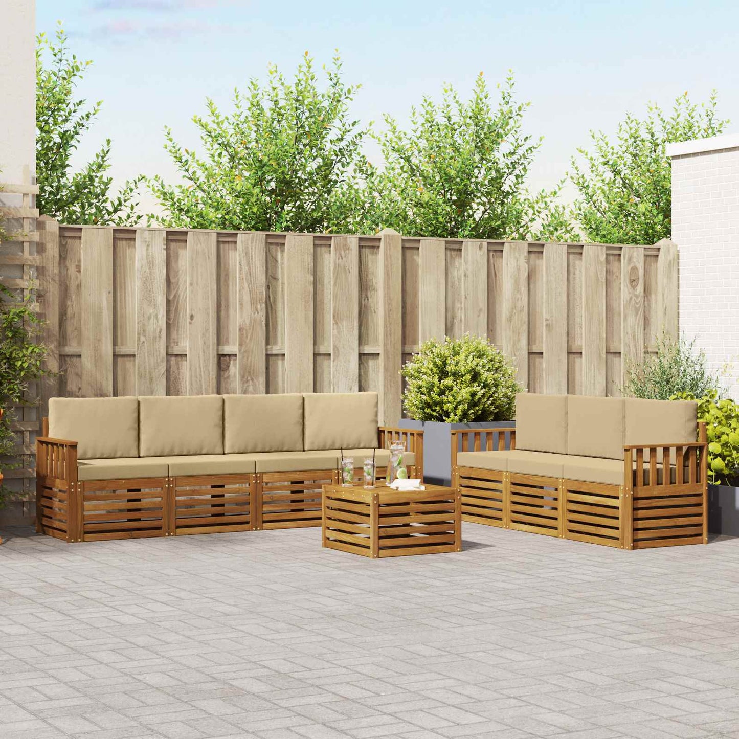 Set divani 8 pcs Naturale e Beige Legno di Acacia Massello | homemem39