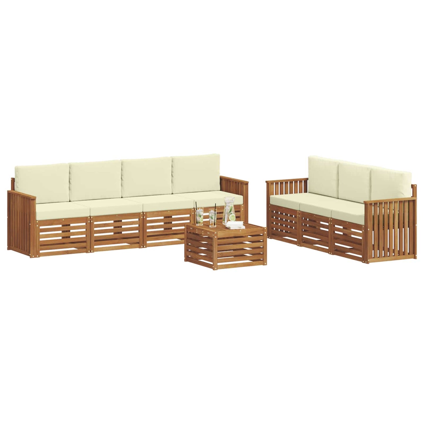Set divani 8 pcs Naturale e Crema Legno di Acacia Massello