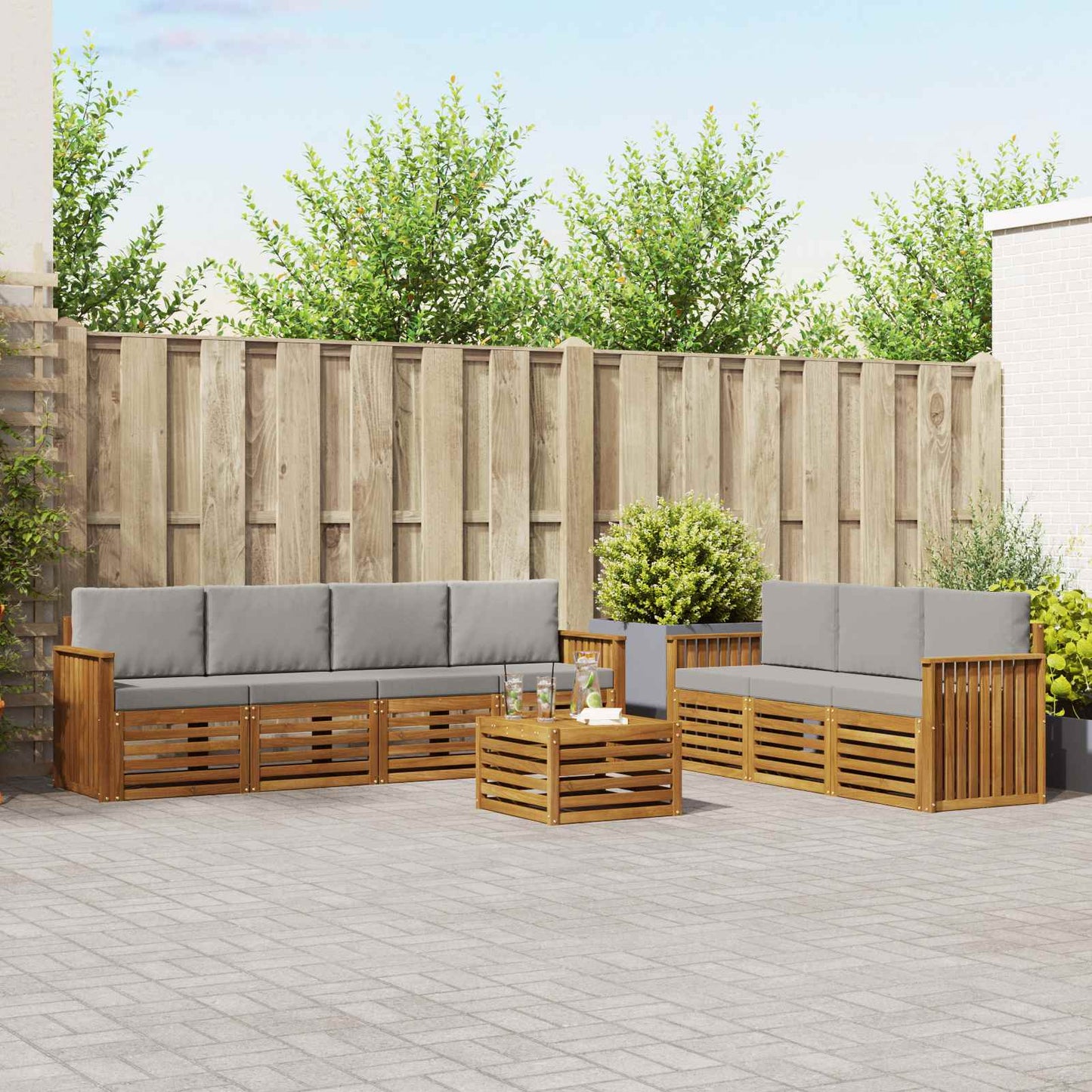 Set divani con cuscino 8 pcs Grigio Naturale e Chiaro