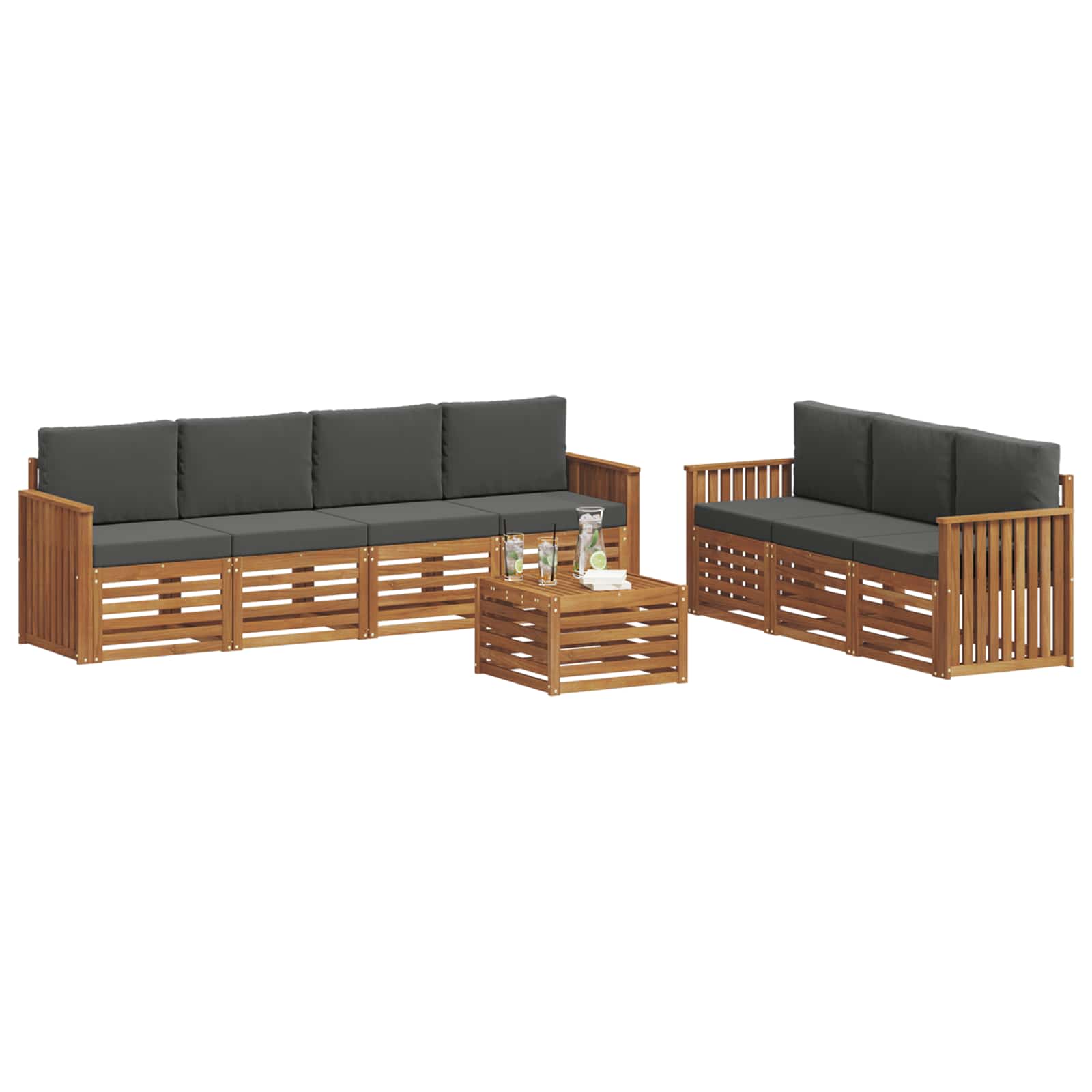 Set divani 8 pcs Naturale e Antracite Legno di Acacia Massello | homemem39