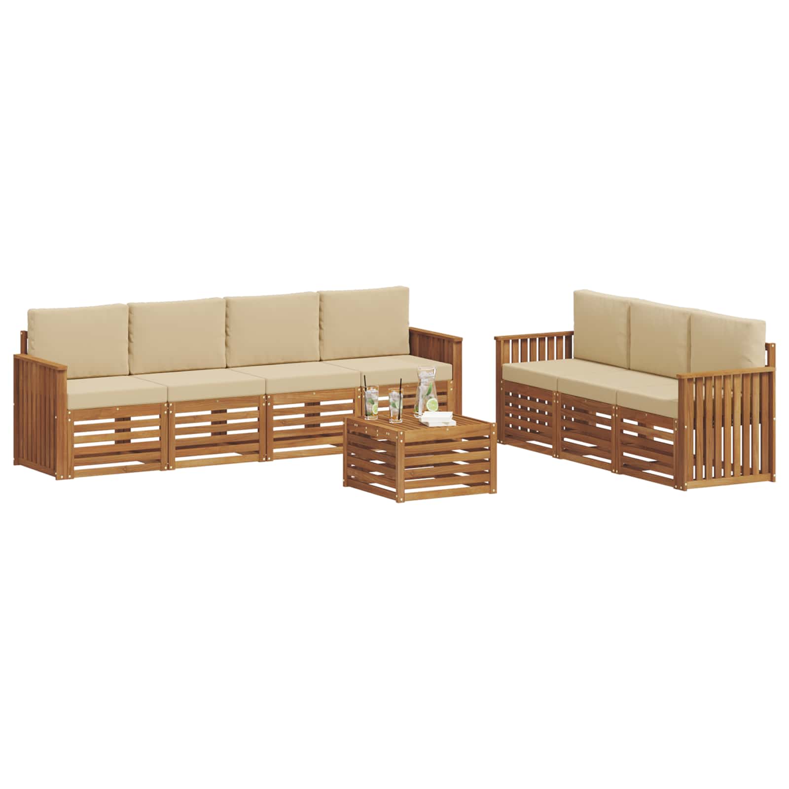 Set divani 8 pcs Naturale e Beige Legno di Acacia Massello | homemem39