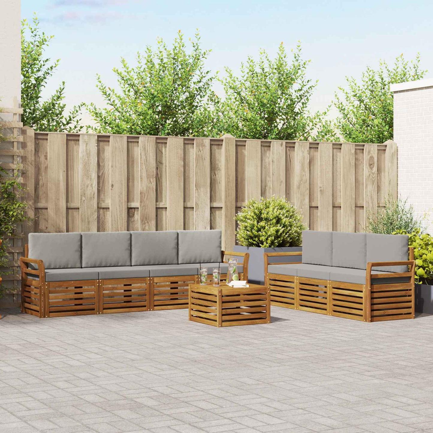 Set divani con cuscino 8 pcs Grigio Naturale e Chiaro | homemem39