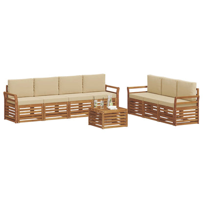 Set divani 8 pcs Naturale e Beige Legno di Acacia Massello
