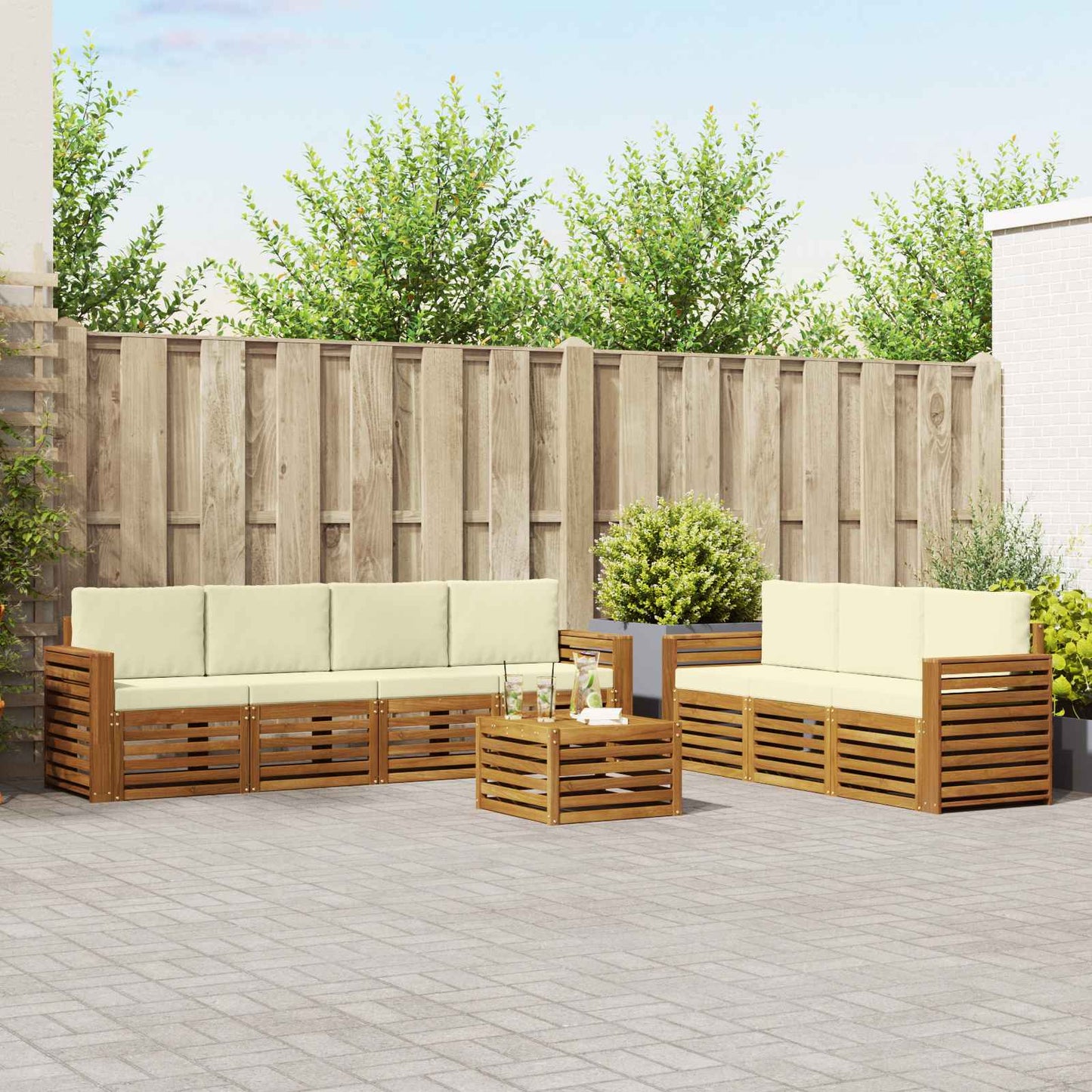 Set divani 8 pcs Naturale e Crema Legno di Acacia Massello