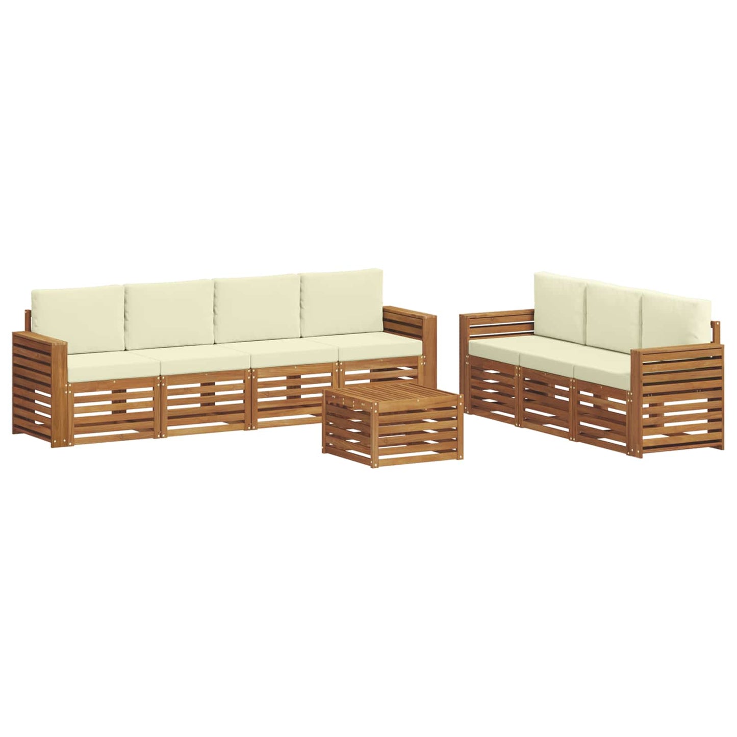 Set divani 8 pcs Naturale e Crema Legno di Acacia Massello