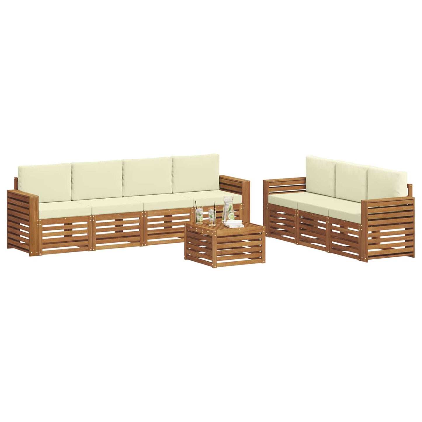 Set divani 8 pcs Naturale e Crema Legno di Acacia Massello