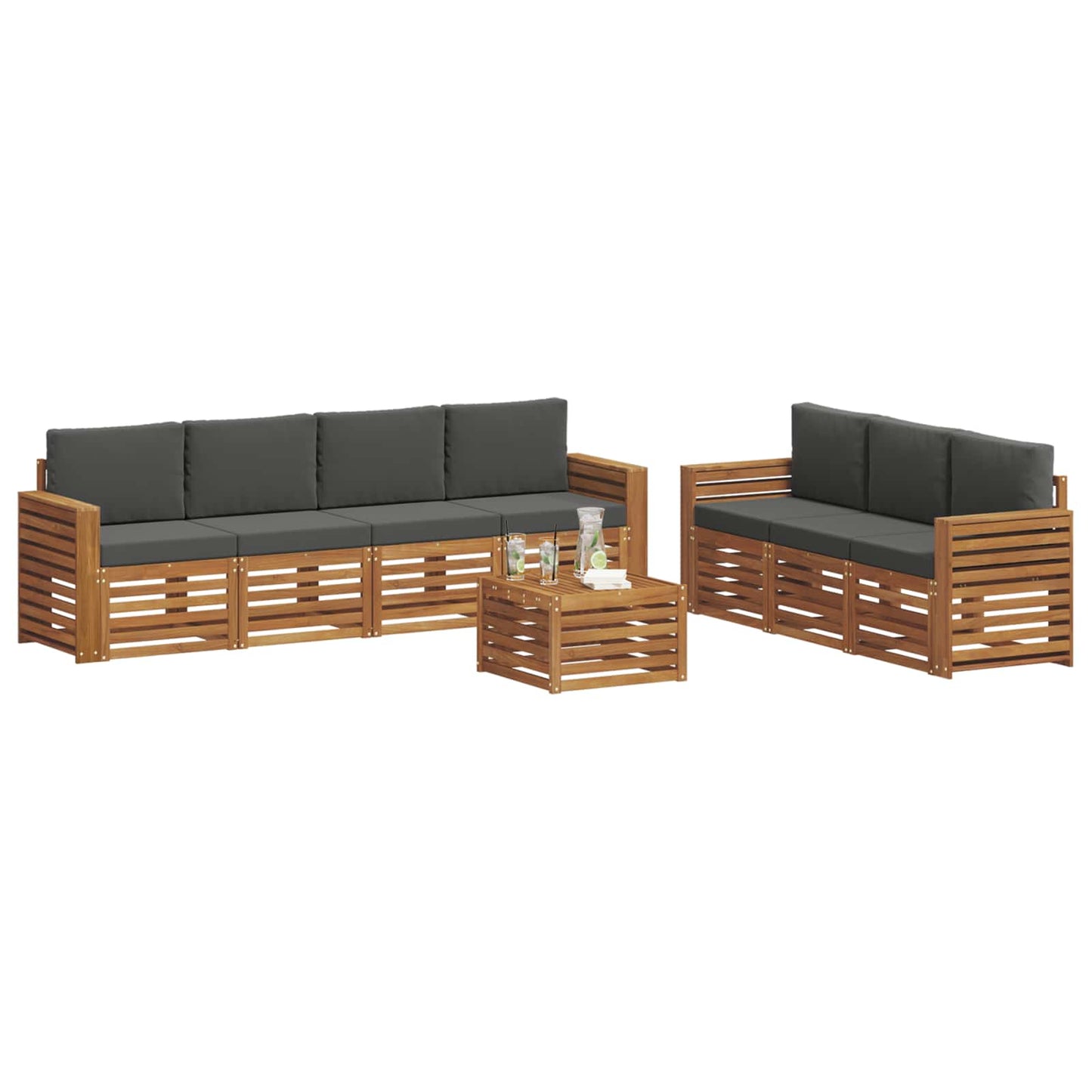 Set divani 8 pcs Naturale e Antracite Legno di Acacia Massello | homemem39