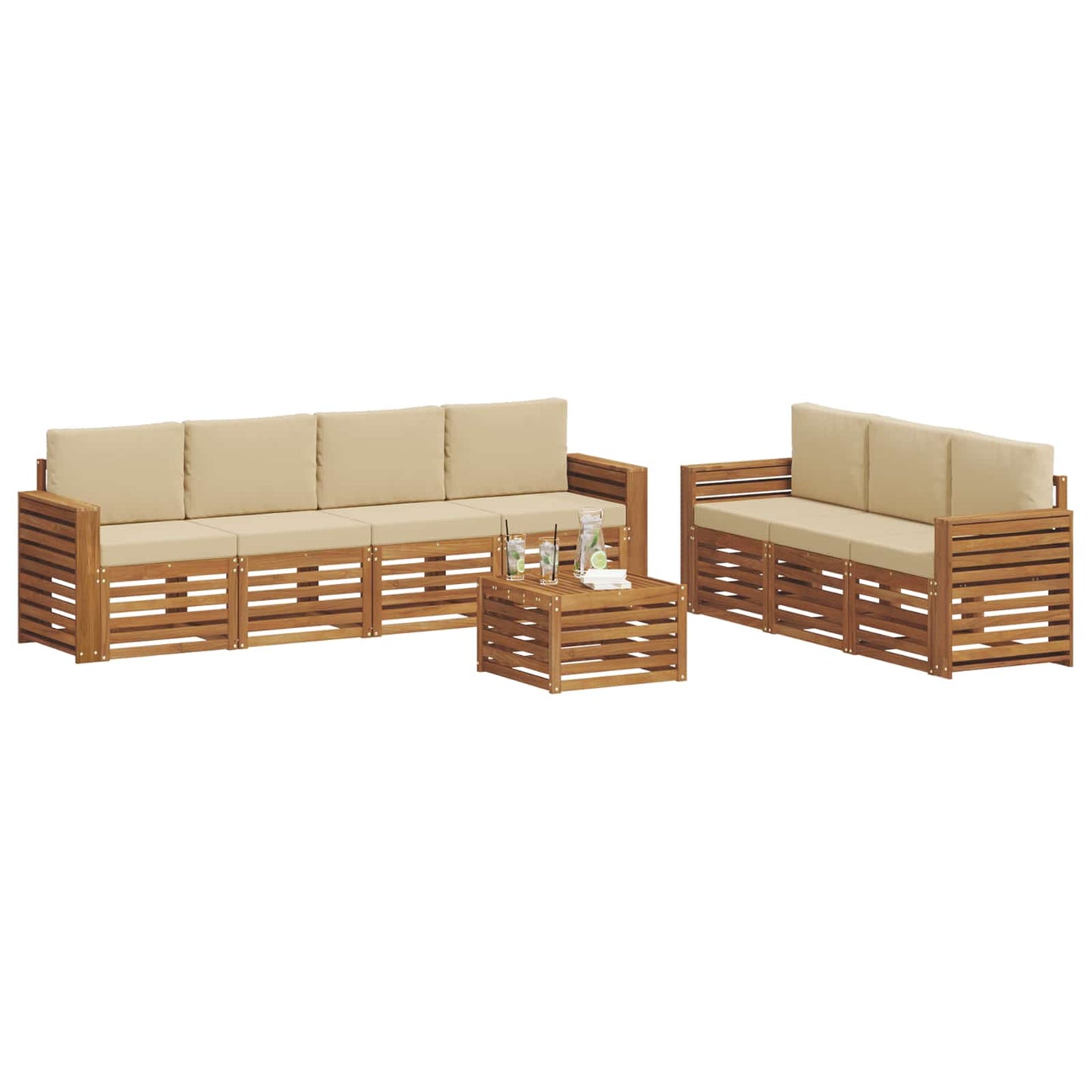 Set divani 8 pcs Naturale e Beige Legno di Acacia Massello | homemem39