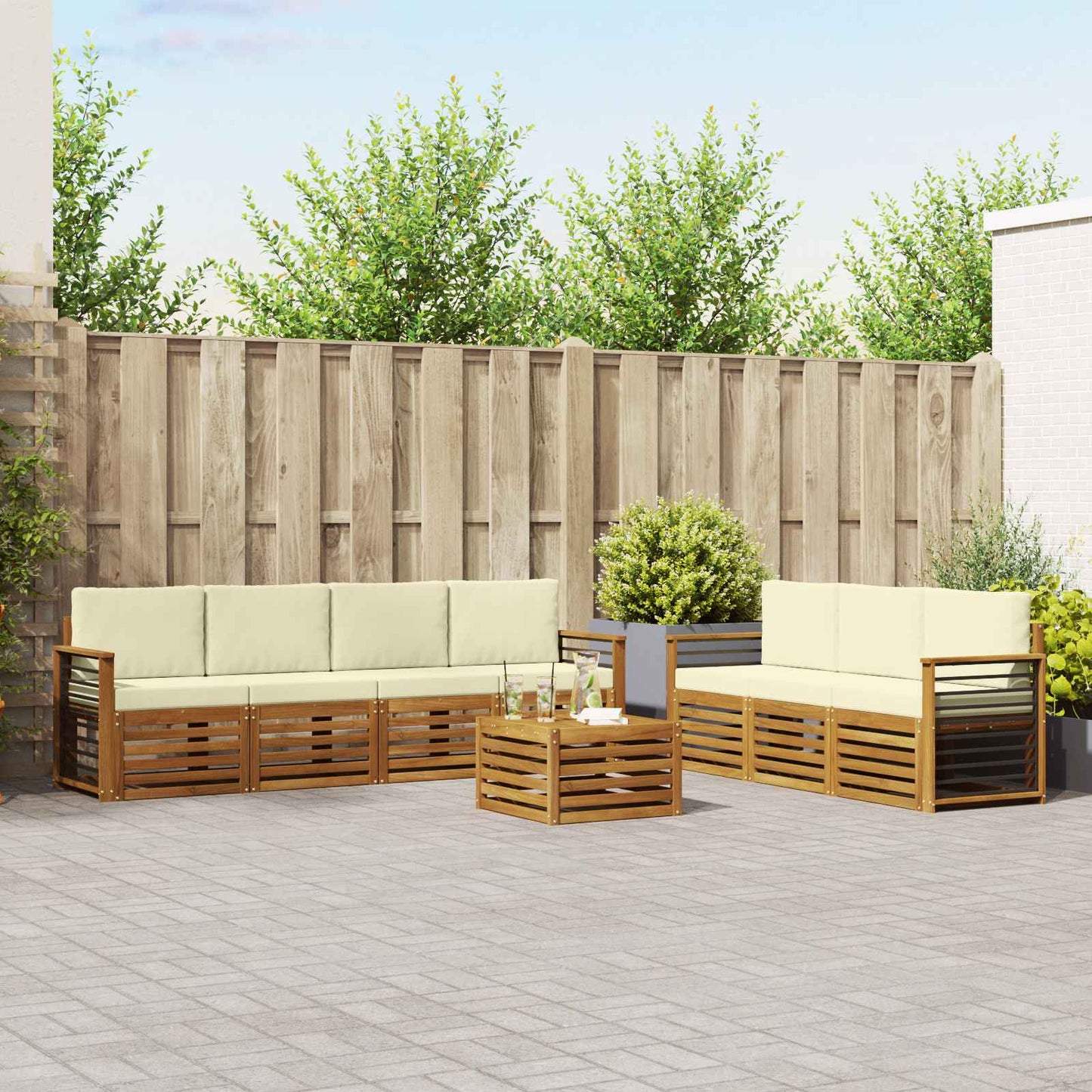 Set divani 8 pcs Naturale e Crema Legno di Acacia Massello
