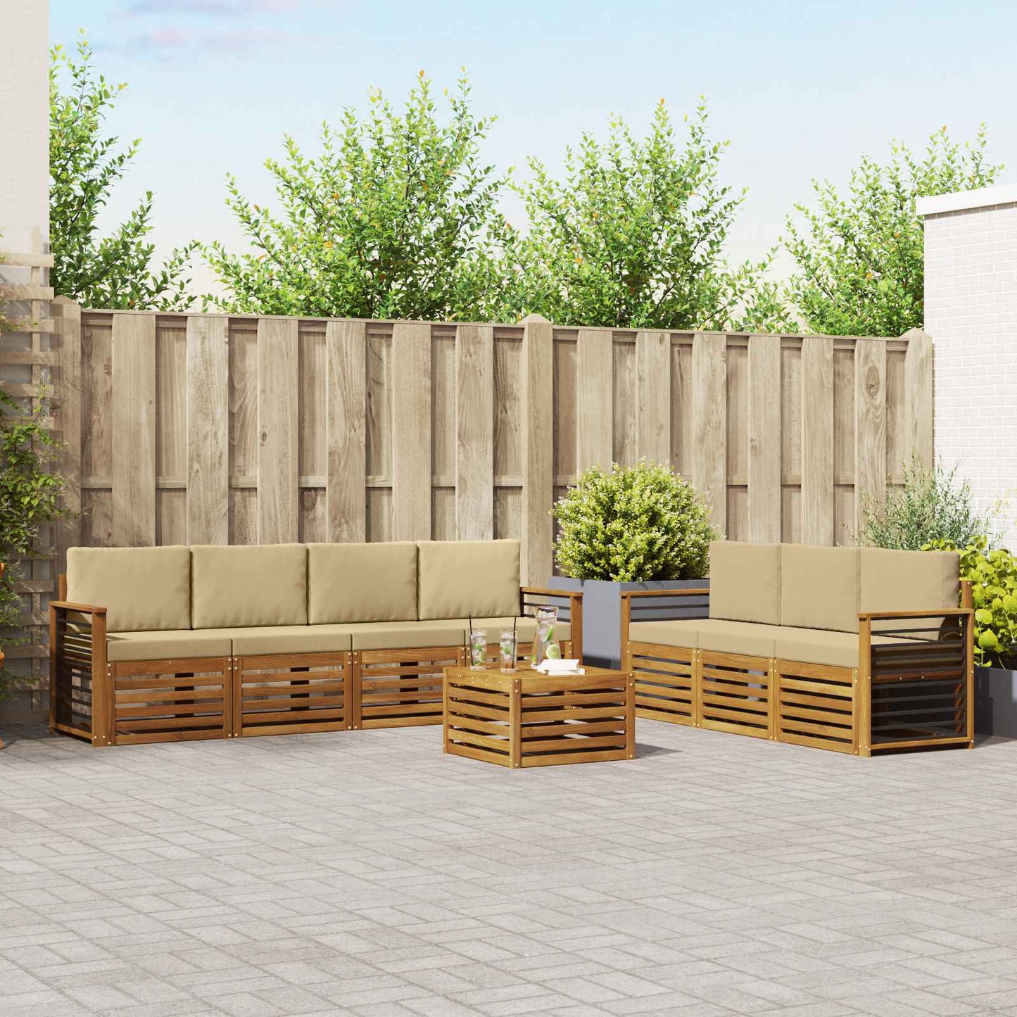 Set divani 8 pcs Naturale e Beige Legno di Acacia Massello | homemem39