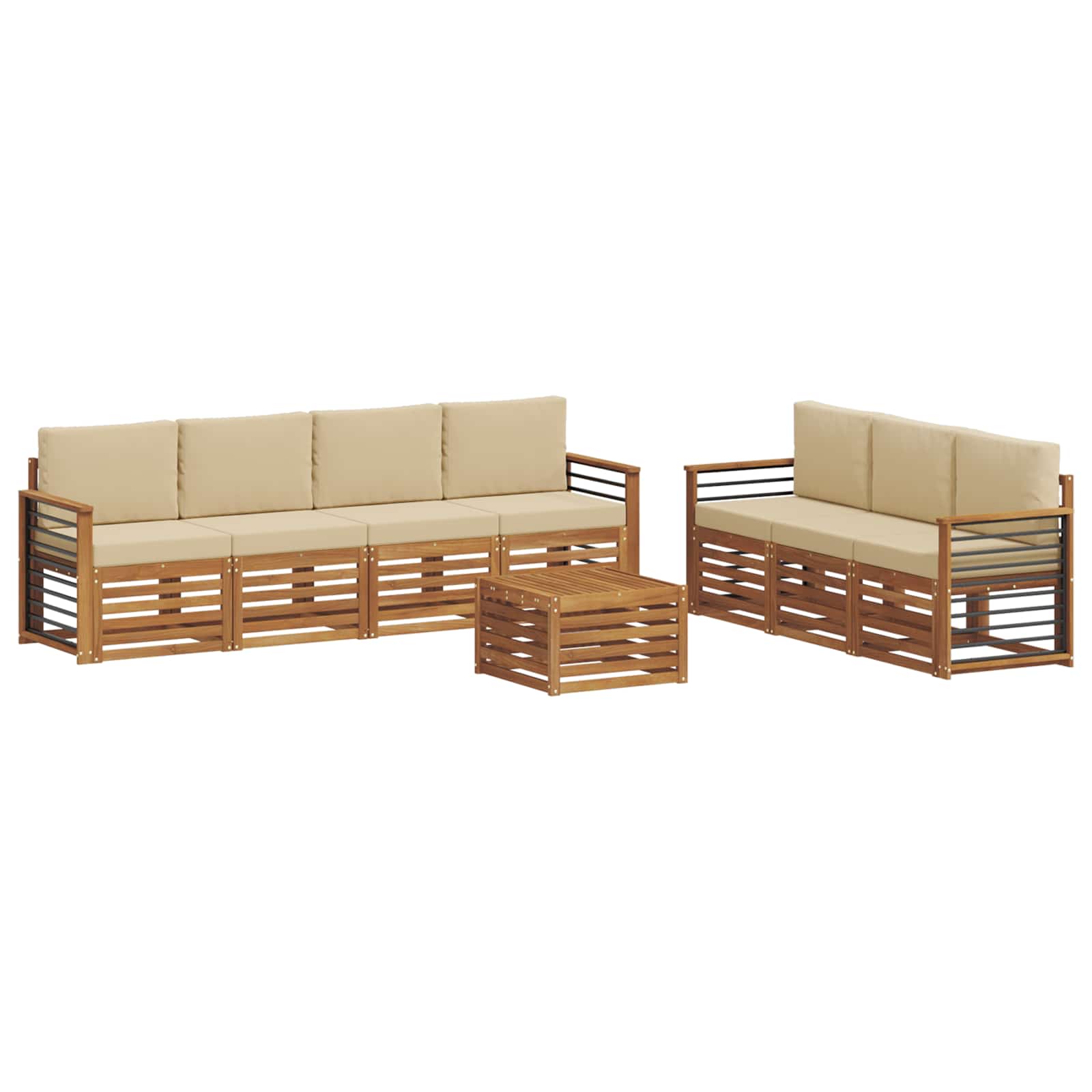 Set divani 8 pcs Naturale e Beige Legno di Acacia Massello | homemem39