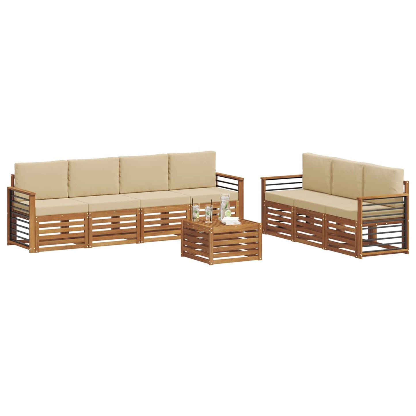 Set divani 8 pcs Naturale e Beige Legno di Acacia Massello | homemem39